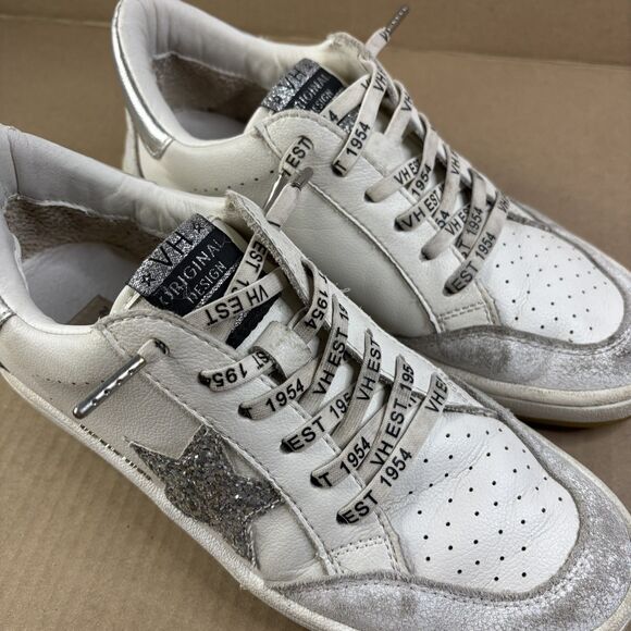 Vintage Havana Wrenley Womens Star Sneakers Sz 8.5 Glitter Fashion White/Silver - Picture 9 of 13